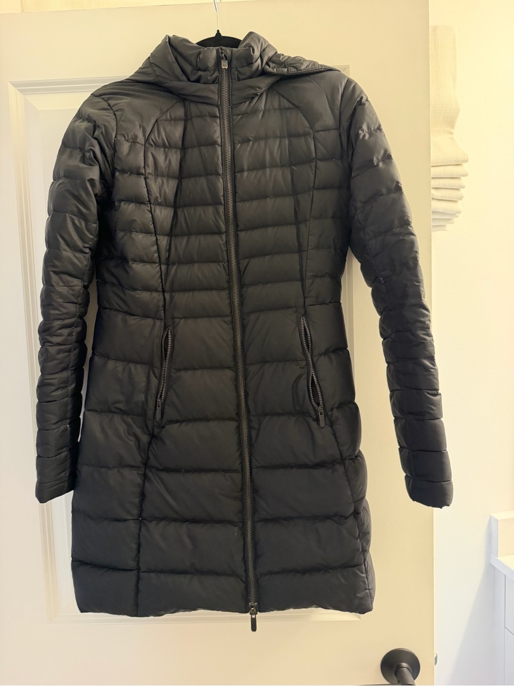 Lulu Lemon Long Quilted Puffer Coat with Hood - Black